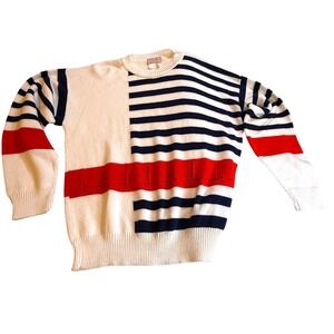 Vintage Classic Directions Nautical Sailboat Sweater Red White Blue‎ Striped 20W